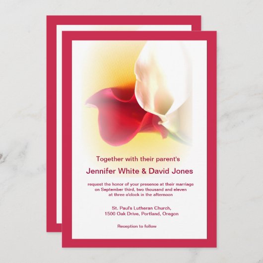 Red & White Calla Lily Wedding Invitation 招待状 (正面/裏面)
