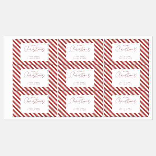 Red & White Candy Cane Stripes Merry Christmas ラベル (シート)