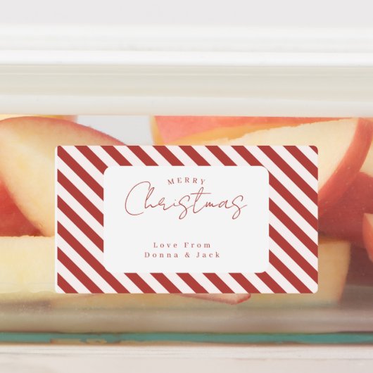 Red & White Candy Cane Stripes Merry Christmas ラベル (貼付)