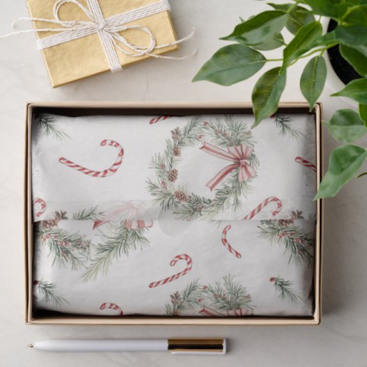 Red White Candy Canes Christmas Wreaths 薄葉紙 (ギフト)