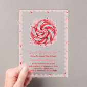 "Red & White Candy Winter Birthday  アクリル招待状 (インサイチュ (ポータブル))