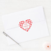 Red White Check Romantic Valentines Day ハートシール (封筒)