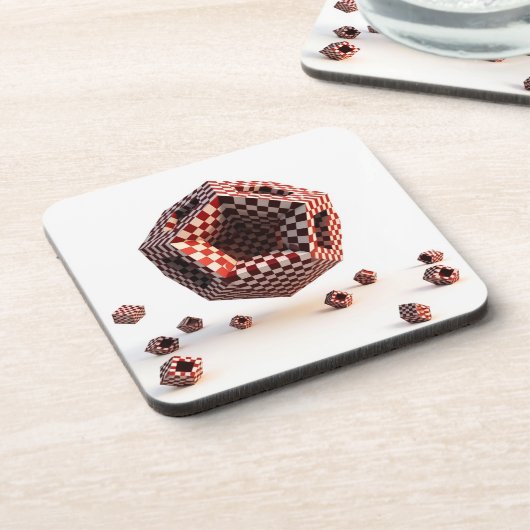 Red & White Checkerboard Geometric Objects コースター (左側)