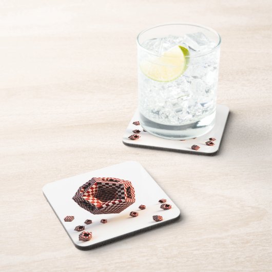 Red & White Checkerboard Geometric Objects コースター (右側)