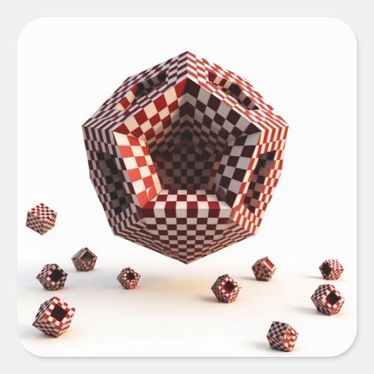 Red & White Checkerboard Geometric Objects スクエアシール (正面)