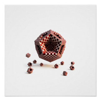 Red & White Checkerboard Geometric Objects ポスター
