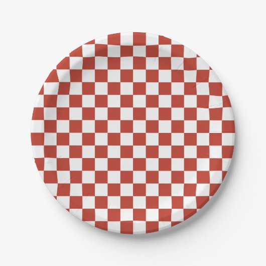 Red& White Checkered Pattern Mid Century Retro ペーパープレート (正面)