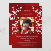 Red White Cherry Blossom | Photo Girl's Birthday 招待状 (正面/裏面)