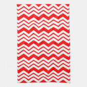 Red White Chevron Zigzag Pattern Design  キッチンタオル (縦)