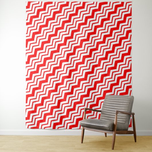 Red White Chevron Zigzag Pattern Design  タペストリー (インサイチュ)