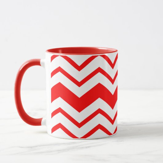 Red White Chevron Zigzag Pattern Design  マグカップ (左)