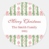 Red & White Chinoiserie Garland Grandmillennial ラウンドシール (正面)