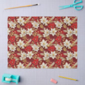 Red White Christmas Floral Pattern#17 ID1009 薄葉紙 (クラフト)