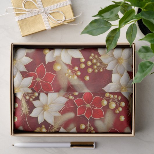 Red White Christmas Floral Pattern#17 ID1009 薄葉紙 (ギフト)