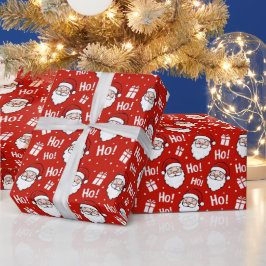 Red & White Christmas Santa Claus Pattern ラッピングペーパー