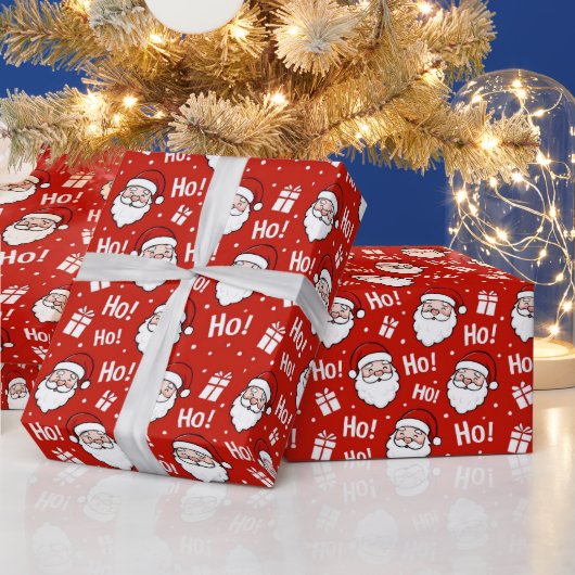 Red & White Christmas Santa Claus Pattern ラッピングペーパー (クリスマス)