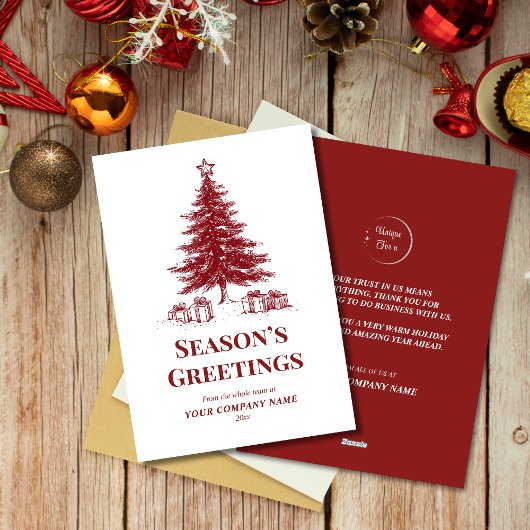 Red white Christmas Tree Custom Business Logo シーズンカード