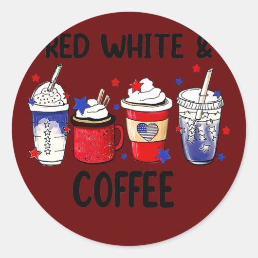 Red White Coffee 4th Of July Coffee Lovers ラウンドシール (正面)
