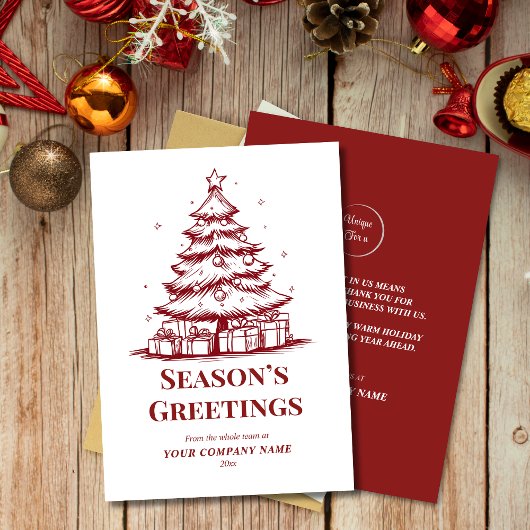Red & White Custom Logo Business Christmas  シーズンカード