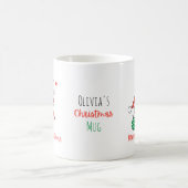 Red & White Cute Cat Custom Name Merry Christmas  コーヒーマグカップ (中央)