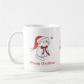 Red & White Cute Cat Custom Name Merry Christmas  コーヒーマグカップ (左)