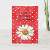 Red White Dots Daisy Flower Birthday カード (正面)