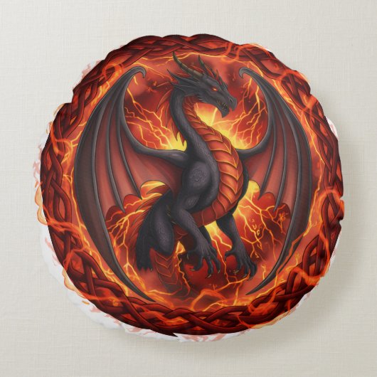 Red white Dragon pillow ラウンドクッション (正面)