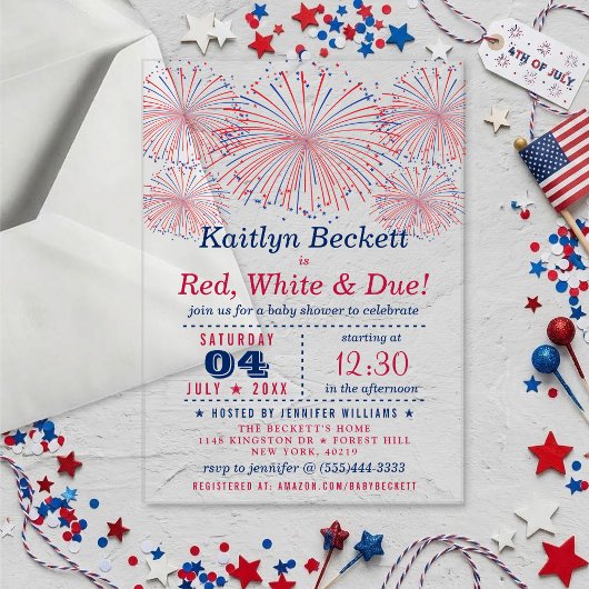 Red, White & Due | 赤ちゃんのバースデー・パーティー 7月4日 アクリル招待状
