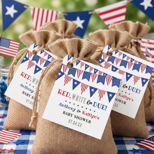 Red, White & Due! 7月4日のベビーシャワー フェイバータグ