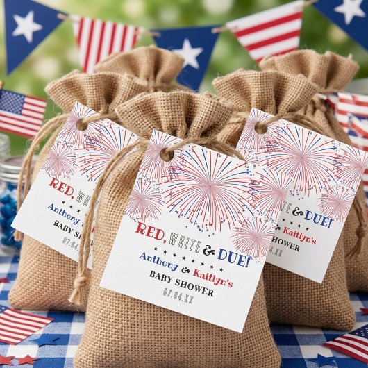 Red, White & Due! 7月4日のベビーシャワー フェイバータグ