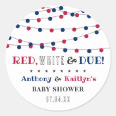 Red, White & Due! 7月4日のベビーシャワー ラウンドシール (正面)