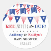 Red, White & Due! 7月4日のベビーシャワー ラウンドシール (正面)