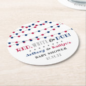Red, White & Due! 7月4日のベビーシャワー ラウンドペーパーコースター (アングル)
