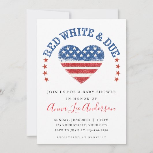Red White & Due Baby Shower Invitation 招待状 (正面)