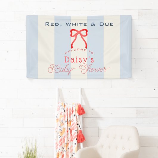 Red White & Due Blue Bow Stripes Boy Baby Shower 横断幕 (インサイチュ)
