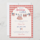 Red White & Due Bow American Girl Baby Shower 招待状 (正面)