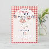 Red White & Due Bow American Girl Baby Shower 招待状 (スタンド正面)