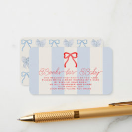Red White & Due Bow Blue Stripes Baby Book Request エンクロージャーカード