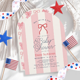 Red White & Due Bow Stripes Girl Baby Shower 招待状