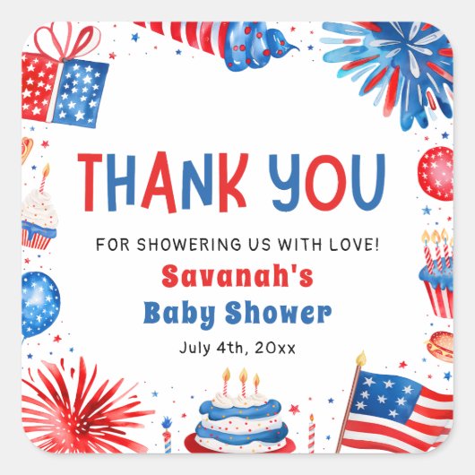 Red, White & Due Gender Neutral Baby Shower スクエアシール (正面)