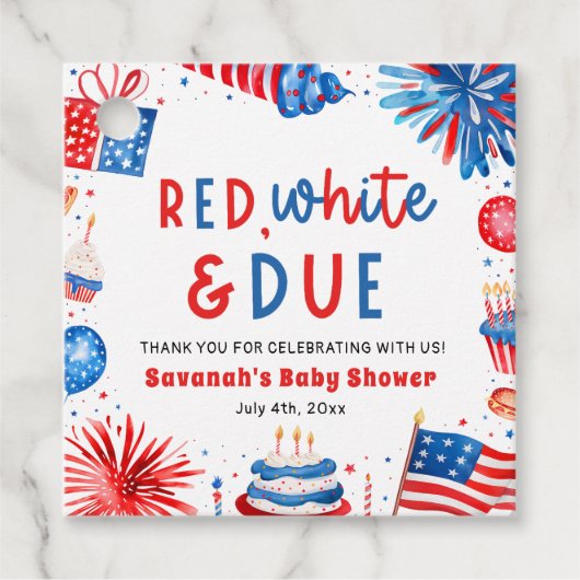 Red, White & Due Gender Neutral Baby Shower フェイバータグ (正面)