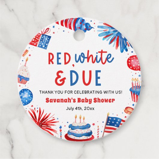 Red, White & Due Gender Neutral Baby Shower フェイバータグ (正面)