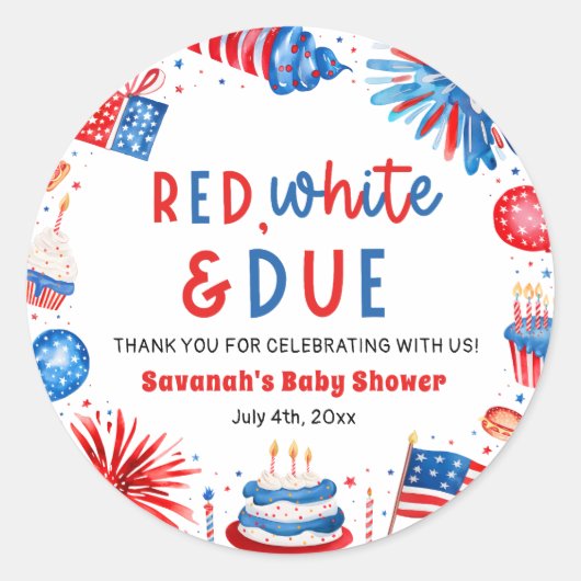 Red, White & Due Gender Neutral Baby Shower ラウンドシール (正面)