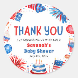 Red, White & Due Gender Neutral Baby Shower ラウンドシール