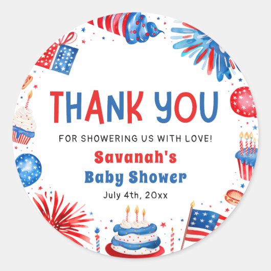 Red, White & Due Gender Neutral Baby Shower ラウンドシール (正面)