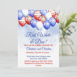 Red White & Due Independence Day Baby Shower 招待状