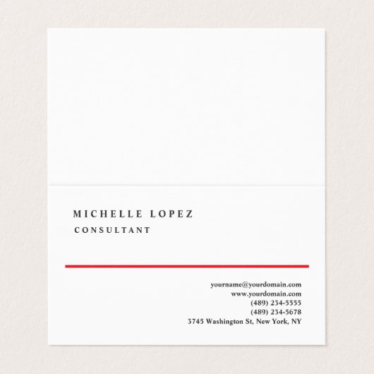 Red White Elegant Plain Professional Linen 名刺 (外部フラット)