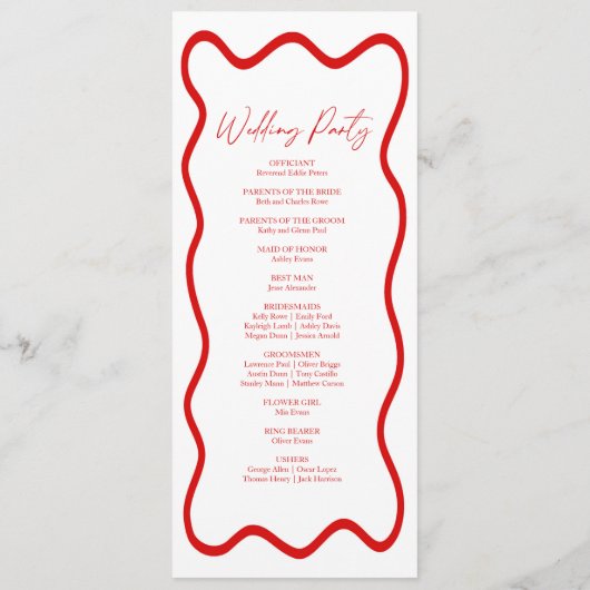 Red White Elegant Wavy Border Wedding プログラム (裏面)