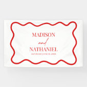 Red White Elegant Wavy Border Wedding 横断幕 (横)