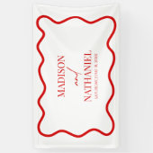 Red White Elegant Wavy Border Wedding 横断幕 (縦)